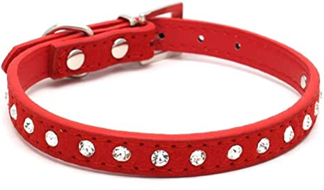 Puppy Dog Collar With Rhinestones Glitter Soft Comfy Pu Leather Cute Diamante Fancy Crystal Colorful Collars For Cat Pet Chihuahua Corgi Boston Terrier Persian Maine Coon Red Xs