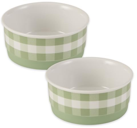Bone Dry Ceramic Food Bowls, Non-Slip & Dishwasher Safe, Small Set, 4.25x2 Desert Sage Check