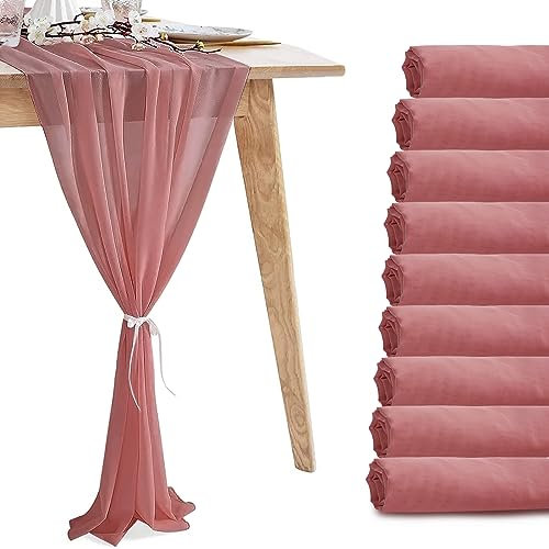 Lot de 10 chemins de table romantiques en mousseline de soie transparente pour Noël, mariage, thé, fête prénatale, fête d'anniversaire (304,8 x 30,5 cm) - Rose poudré