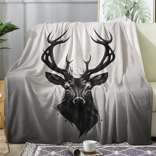 Kuscheldecke Hirschen Flauschig Decke 230x270 Elch Fleecedecke Sofadecke Couchdecke, Flanell Decken Blanket, Große Wohndecke Winter Warm Weich