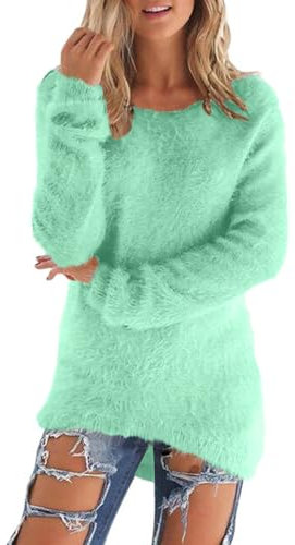 Zeiayuas Ladies Fleece Tops Long Sleeve Sherpa Pile Pullover Fuzzy Fleece Sweatshirt Womens Winter Warm Jumper Teddy Fluffy Tunic Top Loose Solid Color Crewneck Sweater UK
