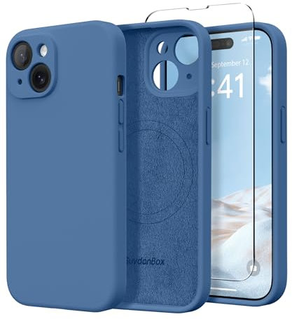 SuydanBox Magnetic for iPhone 14 Case, Compatible with MagSafe, [Full Camera Protection][Screen Protector] Silicone Shockproof Protective Phone Case for iPhone 14 6.1 inch, Lake Blue