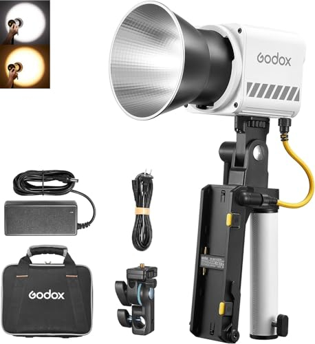 Godox ML60IIBi Bi-Colore Lampe Vidéo à LED, 70W 2800K-6500K Lampe de Studio, LED Light de Photographie d'Extérieur CRI 96+ TLCI 97+, Portable Video Light avec 11FX Effets 0-100% de Luminosité