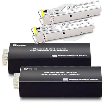 Atroodac 1 Paar Gigabit Glasfaser Ethernet Medienkonverter, Bidi Single-Mode LC Faser, Single Port Transceiver Modul, 1310/1550nm, 20km, 1.25G SFP Slot zu RJ45, Kompatibel mit 100/1000BASE-SX