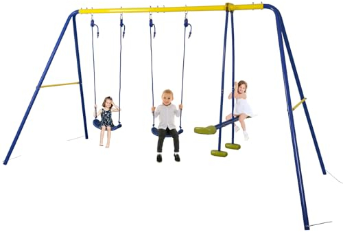 HLC Kids Outdoor Swing Set with 2 Seats & Glider, A-Frame Swingset for Children Ages 3-10, Supports 440lbs - Ideal Playground Sets for Backyards & Gardens