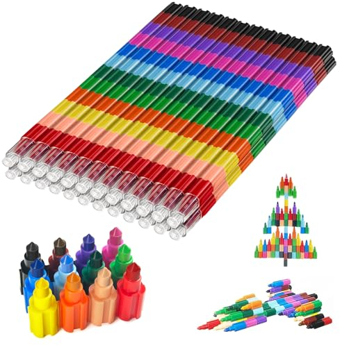 ARDFFA Stapelbare Buntstifte Kinder Wachsmalstifte 24 Stück, Baustein Buntstifte für Jungen Mädchen, Ideal für Mitgebsel Kindergeburtstags, Geburtstagsparty, Schule Belohnungen, Kindertag, Weihnachten
