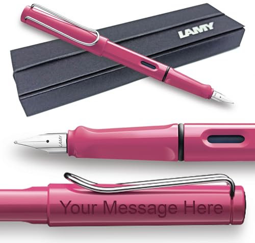Lamy Safari Stylo plume personnalisable avec gravure (rose, plume italique de 1,5 mm)