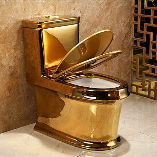 Toliet Dorado, Inodoro con Asiento Cómodo, Inodoros para Baños, Inodoro De Una Pieza, Inodoro Alargado con Altura Cómoda, Inodoro De Doble Descarga (Oro 27,5 X 29,5 X 15,3 Pulgadas)