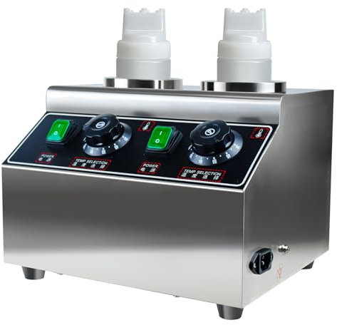 KOOTEN Cheese Warmer Electric Sauce Bottle Warmer Hot Chocolate Warmer and Dispenser 0.68x2 Qt Commercial Hot Fudge Warmer 86-185℉Sauce Warmer Dispenser,Double Bottles Nacho Cheese Warmer