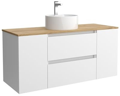 Salgar Mueble de Baño Bequia 120cm + Coqueta 1 Puerta Centrado + Encimera + Lavabo posar| Blanco Mate |120x45x56