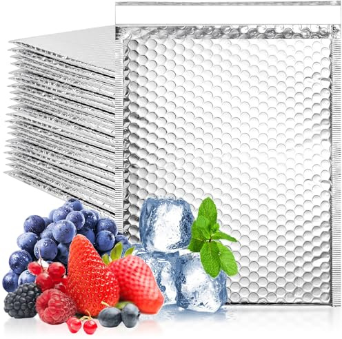 Aemygo Thermo-Luftpolster-Versandtaschen, 22,9 x 27,9 cm, isoliert, metallisch, selbstklebende Folien-Versandtaschen für kalten Versand, wasserdichte Versandumschläge für Lebensmittel, Kosmetik, 20