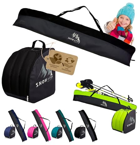 BambiniWelt Kinder Ski Set 125 cm Skitasche & Skischuhtasche Cordura, wasserdicht Skischuhrucksack Helmfach & Skibrillenfach – Skischule & Wintersport