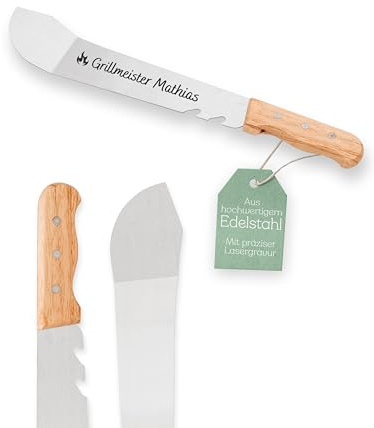 Abenteuernah Personalisierte Grillmachete mit Gravur, Papa, Vatertag | Scharfer Grillspachtel, Grill-Zubehör, Opa, Grillbesteck, Grillset, Edelstahl, Spülmaschinenfest, Holzgriff
