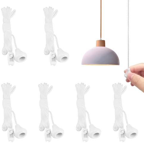 TRKETK 6 Stück Ersatzkabelzug für Deckenschalter, Nylon-Zugschnur für Badezimmerleuchte Ersatzschnur Lichtschalter 1,5 m Leichte Zugkabelschnur mit Stecker Badezimmer Deckenleuchte Ziehkabel