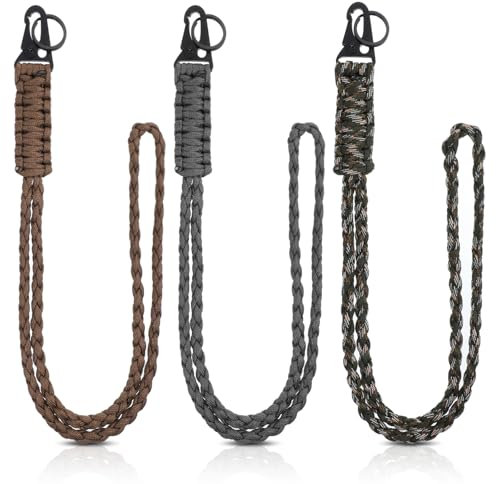 simarro 3 Pcs Heavy Duty Paracord Lanyard Keychain, Parachute Rope Necklace Keychains Braided Strong Keychains for Men Camping Hiking Traveling Camera Keys Whistle Walletsa Outdoor Activities