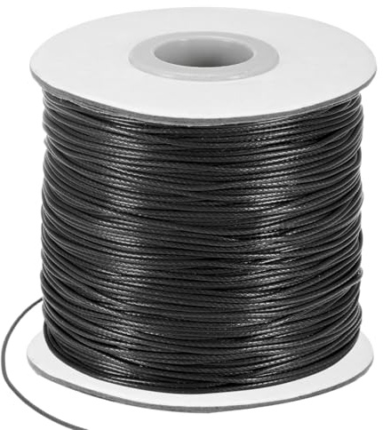 M METERXITY Gewachste Schnur 160m 0.8mm Gewachste Perlschnur mit Spule, Gewachster Polyesterfaden für Schmuckherstellung/DIY Handarbeiten/Ketten/Armbänder Macrame Armbandfaden, Schwarz