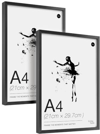 LIVINGTASTE Cadre Photo A4 Aluminium Noir Brossé, Lot de 2 | avec Verre Trempé, pour 21x29,7 cm affiches, Idéal pour la Décoration de Chambre d'étudiant