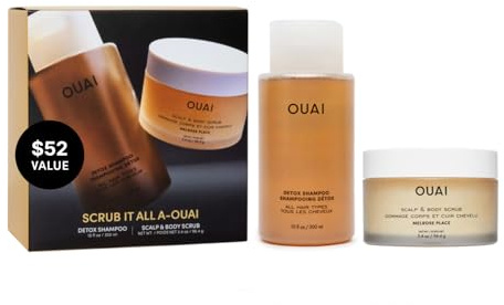 OUAI Scrub It All A-OUAI Geschenkset – Detox Shampoo + Kopfhaut & Körperpeeling – Tiefenreinigung + Peeling Haar + Body Duo – Entfernt Ablagerungen, spendet der Kopfhaut Feuchtigkeit und macht die