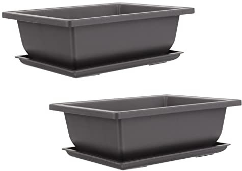 Toyvian Lot De 2 Pots De Fleurs en Plastique pour Jardin Petits Pots À Bonsaï Plantes Succulentes Rectangulaires Anti-Humidité Noirs
