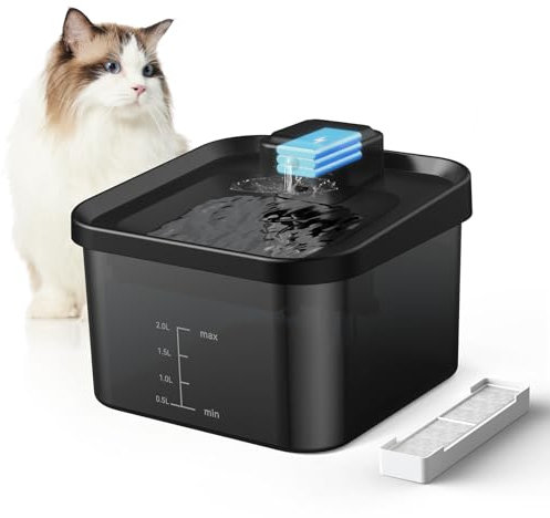EVARY 2L Fontaine a Eau Chat sans Fil, Fontaine a Eau Chet par Batterie 4000mAh, Fontaine pour Chat à Capteur Infrarouge, Fonctionne Silencieusement sans électricité