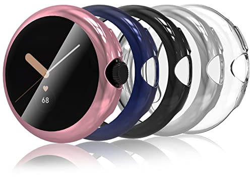 Hianjoo 5*Stück Hülle mit Schutzfolie Kompatibel für Google Pixel Watch 4 41mm (2025), Rundum-Abdeckung Silikon Displayschutz Hülle, Schutzhülle Kompatibel für Google Pixel Watch 4 41mm (2025)