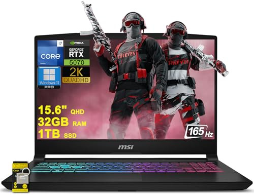 msi Katana 15 HX Ordinateur portable de jeu 15,6 QHD 165 Hz (100 % DCI-P3) Intel 16 cœurs i7-14650HX (Beats i9-12900H) 32 Go de RAM 1 To SSD GeForce RTX 5070 DLSS4 (jusqu'à 798 AI Tops) RGB