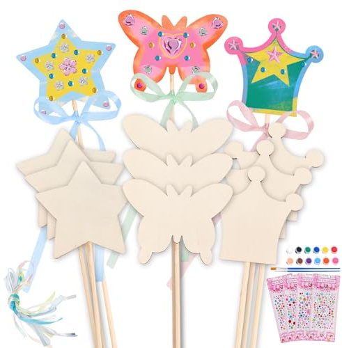 GZXUEHU 12 Kits Baguette Magique,Baguette Magique en Bois | Activite Manuelle,Artisanat en Bois à Peindre,pour Cadeau Anniversaire,Fête Décoration