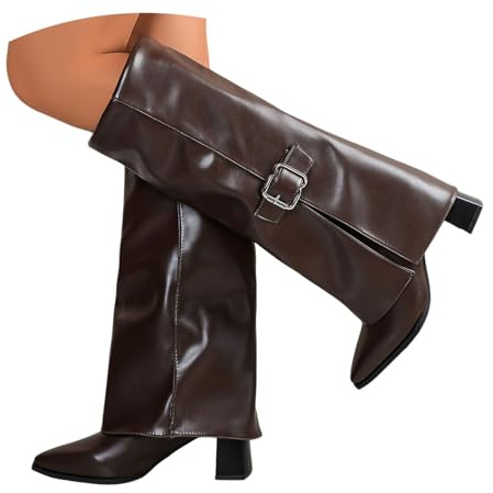 pvucpot Scarpe Stivali Texani Arricciati Da Donna Con Ghetta Risvolto