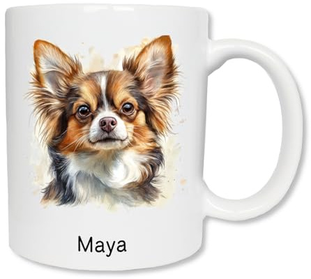Mug personnalisé chien chihuahua poils longs - Cadeau tasse Noël ou Anniversaire
