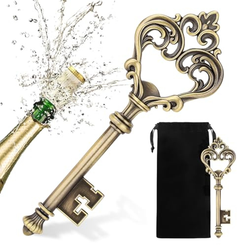 Apribottiglie a Forma di Tasto, Birra Apribottiglie con Sacchetto Regalo, Cavatappi Portatile, Regalo per Compleanno, Natale, Festa del Papà, per Donne, Uomini, Amico, Amanti della Birra, Bronzo