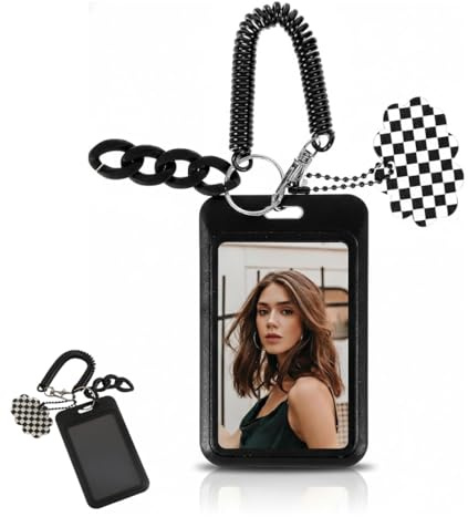 AEUXZA Kpop Photocard Holder mit Schlüsselring, transparenter Kartenhalter für Fotokarten & Ausweise, Schutzetui mit Anhängern, Schwarz