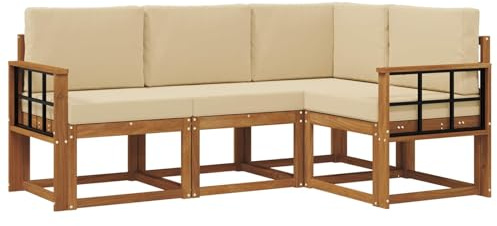vidaXL Outdoor-Sofagarnitur mit Kissen 4 pcs Natur und Beige, Outdoor Sofa, modernes Eckmöbel, Garten Lounge, langlebige Patio-Sitzgelegenheiten, Komfortables Terrassen-Set Wohnzimmer
