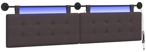 vidaXL Hängendes Kopfteil Mit LED Licht Dunkelbraun Stoff, Moderner, rechteckiger Polster-Kopfteil, Wandmontage, anpassbare Schlafzimmer-Deko, platzsparende Möbel Ideen