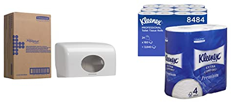 KLEENEX Premier Papier Toilette 6 packs de 4 Rouleaux de 160 Formats Blanc Plus Distributeur
