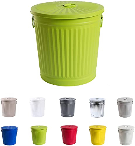 Jinfa | Poubelle en métal galvanisé avec poignées et Couvercle | Vert | Diamètre Ø 36 cm - Hauteur 36,5 cm | Capacité: 35 litres