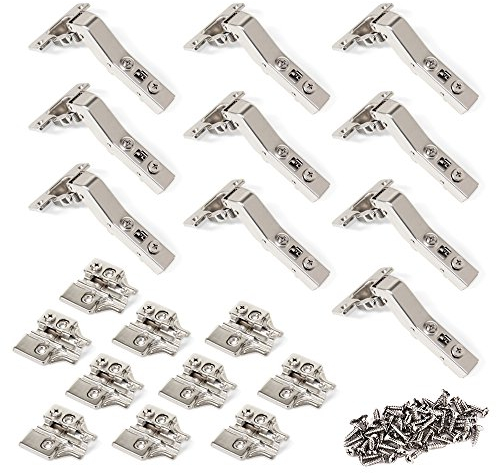 Emuca 1011907 Kit cerniera con scodellino Ø35mm braccio angolare de 45° chiusura soft e basetta da avvitare con regolazione eccentrica, Set di 10
