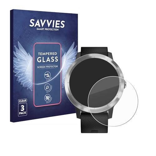 Savvies Schutzglas für Garmin vivoactive 3 | 3 Stück Transparenter Displayschutz Made in Germany 9H Hartglas Klares Echtglas Panzer Schutz Glas Einfache Montage