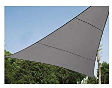 Perel Sonnensegel, Segel Sonnenschutz für Terrasse und Pool, winddurchlässig, wasserdurchlässig, UV-Schutz, 3 Edelstahl-O-Ringe, 3.6 x 3.6 x 3.6 m, 180 g/m², HDPE, Dreieck, dunkelgrau