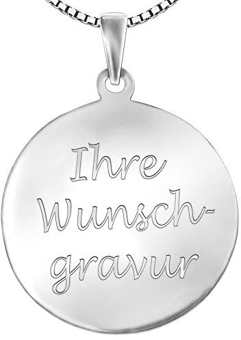 CLEVER SCHMUCK Set mit Gravur: Silberne große Gravurplatte schlicht rund Ø 20 mm hochglänzend poliert mit Auswahl Kette STERLING SILBER 925