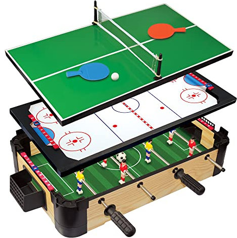 Merchant Ambassador 3-in-1 Spieltisch: Tischfußball, Airhockey & Tischtennis – Vielseitiges Set für Spaß zu Hause - Spielzeug für Kinder ab 3 Jahren