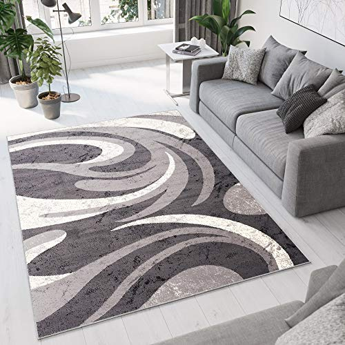 TAPISO Dream Teppich Wohnzimmer Kurzflor Modern Creme Grau Wellen Meliert Verwischt Designer Schlafzimmer Esszimmer ÖKOTEX 120 x 170 cm