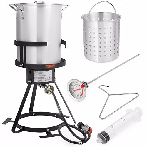 Barton 30QT Truthahn-Fritteuse 37.000BTU Fischfritteuse Topf Combo Boiler Dampfgarer Bräter Muschel Krebstopf Kochdeckel Meeresfrüchte Cajun Gasherd Brenner Ständer Injektor