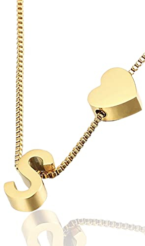 Personalisierte Buchstabenkette Damen Halskette Choker Herz | Edelstahl Namenskette | längenverstellbar | Klassischer schmuck Initial Kette Wasserfest A M S J Geschenk für Freundin Mama Frau Gold