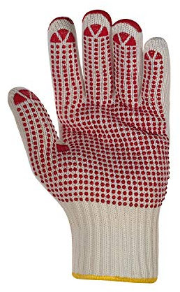 (12 Paar) teXXor Handschuhe Grobstrickhandschuhe Baumwolle/Nylon 12 x beige/rote Noppen 9