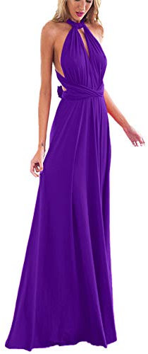 Donna Elegante Vestito Lunghe Senza Schienale Scollo a V Senza Maniche Transformare Infinity Maxi Abito Sera Multiway Avvolgere Damigella d' Onore Formale Matrimonio Festa Viola XS