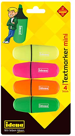 Idena 12081 - Resaltador Mini, en 4 colores, amarillo, rosa, naranja y verde