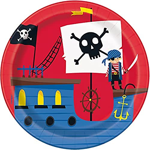 Ahoy Pirate Round Dessert Plates (17cm) - Multicolor Fun & Festive Tableware - Perfect for Adventures on the High Seas - 8ct
