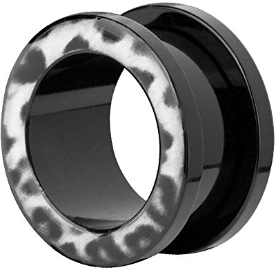 Taffstyle Flesh Tunnel Ohr Piercing Ear Plug Ohrpiercing Kunststoff Schraub Tribal Schraubverschluss Leopard Schwarz Weiß 12mm