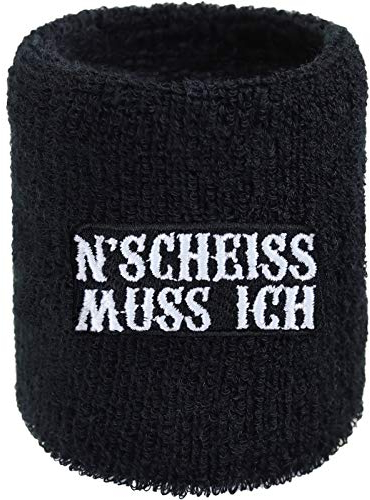 N Scheiss MUSS ICH Schweissband Biker Punk Stickerei Schweißband Absorbierendes Frottee Hard Rock Rockabilly Arm Black Heavy Metal Wristband Festival Geschenk Schweiß-Armband
