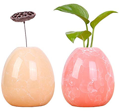 Moiyoudis Lot de 2 petits vases en céramique - Vase coloré pour décoration de la maison - Plantes vertes - Fleurs fraîches - Ornements (orange rose)